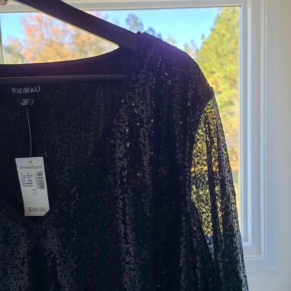 Roz & Ali Sequin Blouse 3X Black Evening Party NYE Pullover V-neck Plus - Picture 3 of 12